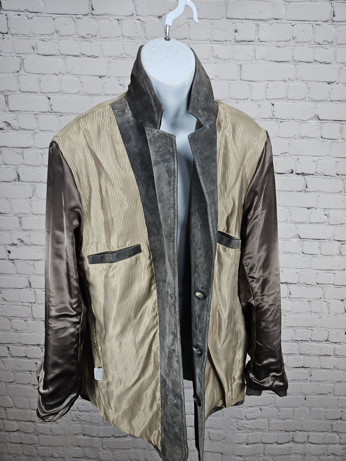 The Territory Ahead Gray Suede Leather 3 Button Blazer Sport Coat Jacket L