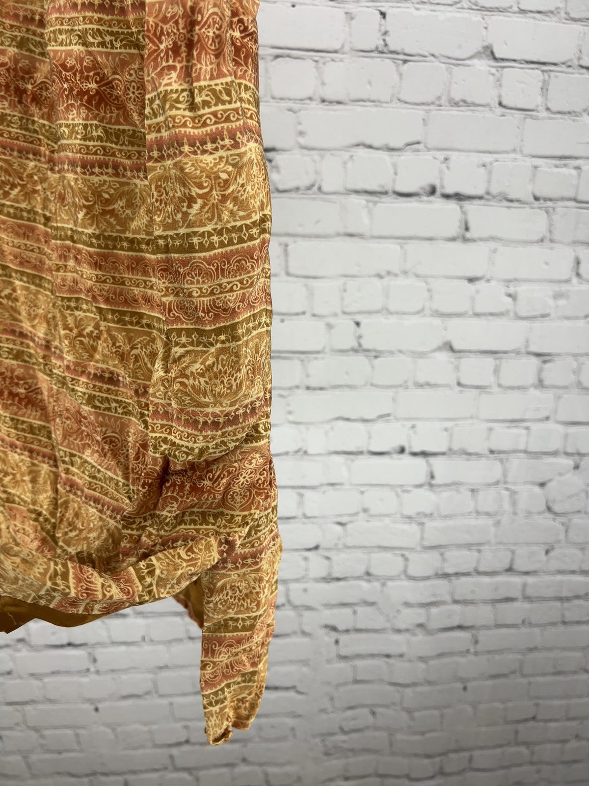 VTG Talbots Tan Rust Paisley Border Print 100% Silk Lined Midi Skirt 10