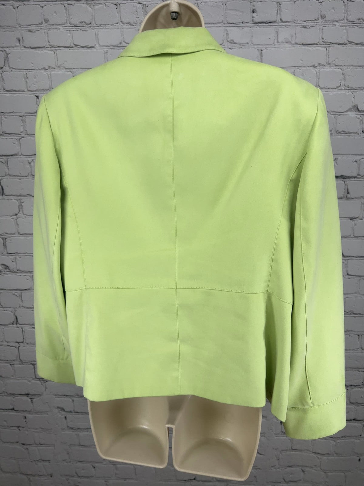 VTG Talbots Woman Petites Lime Green Faux Suede Zip Front Lined Jacket 12W