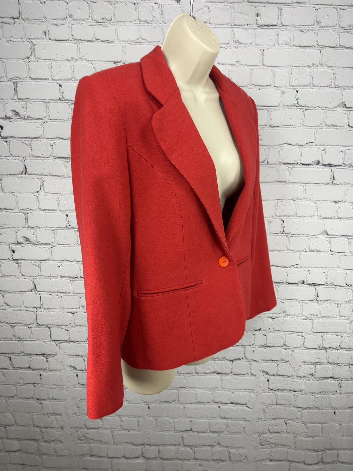 VTG Adolfo International Red 100% Wool 1 Button Notch Lapel Lined Blazer USA 6