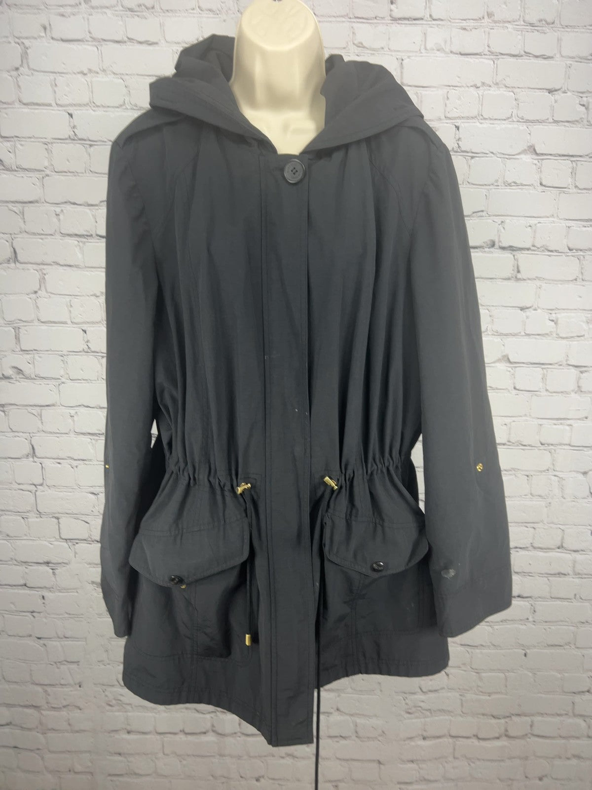 Ellen Tracy Black Hooded Drawstring Waist Utility Anorak Jacket Women's 2X