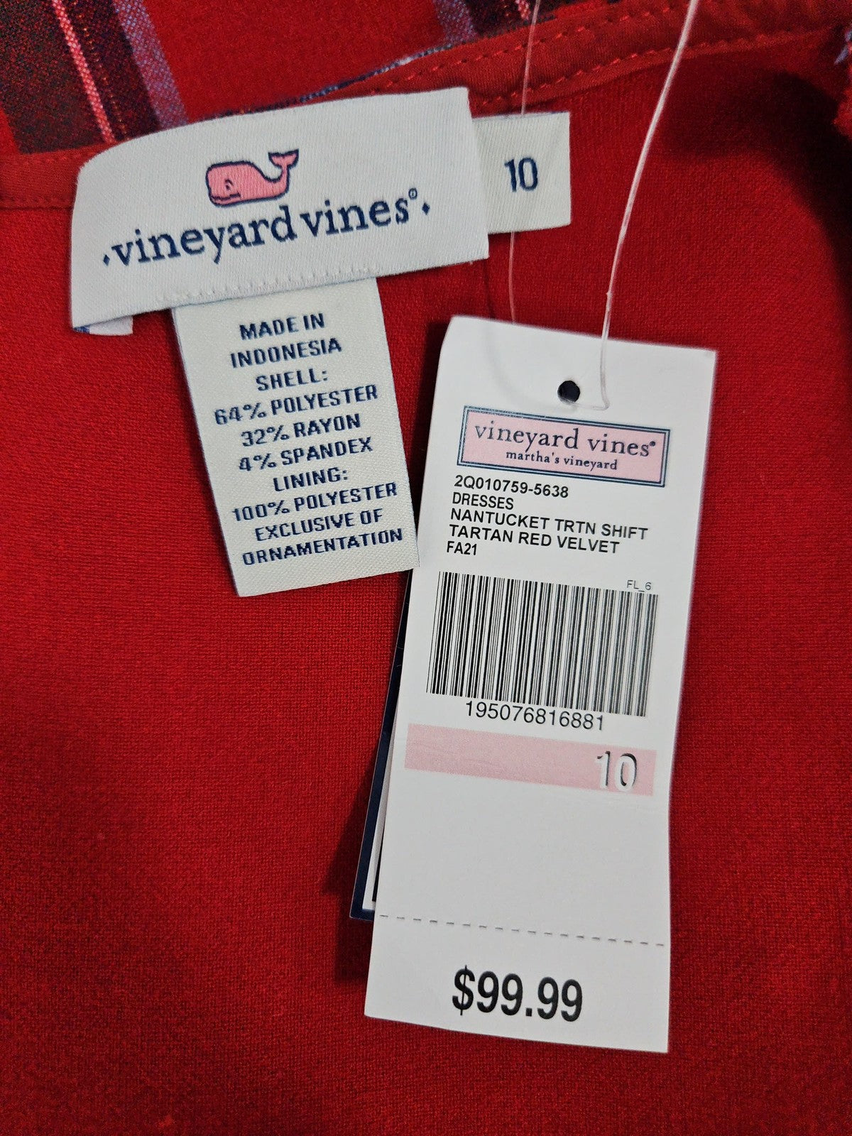 NWD Vineyard Vines Red Tartan Plaid Ruffle V Neck Lined Shift Dress Women's 10