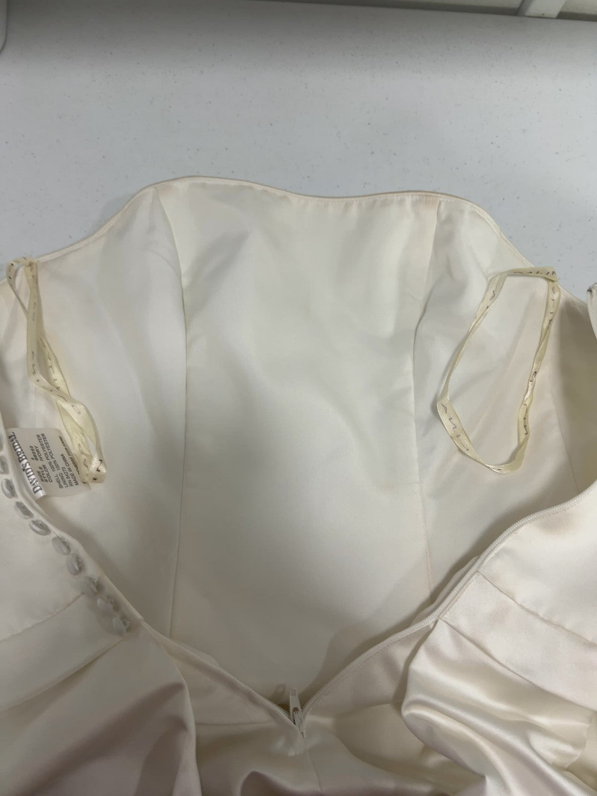 David's Bridal Galina Ivory Satin Strapless Drop Waist Wedding Dress 4