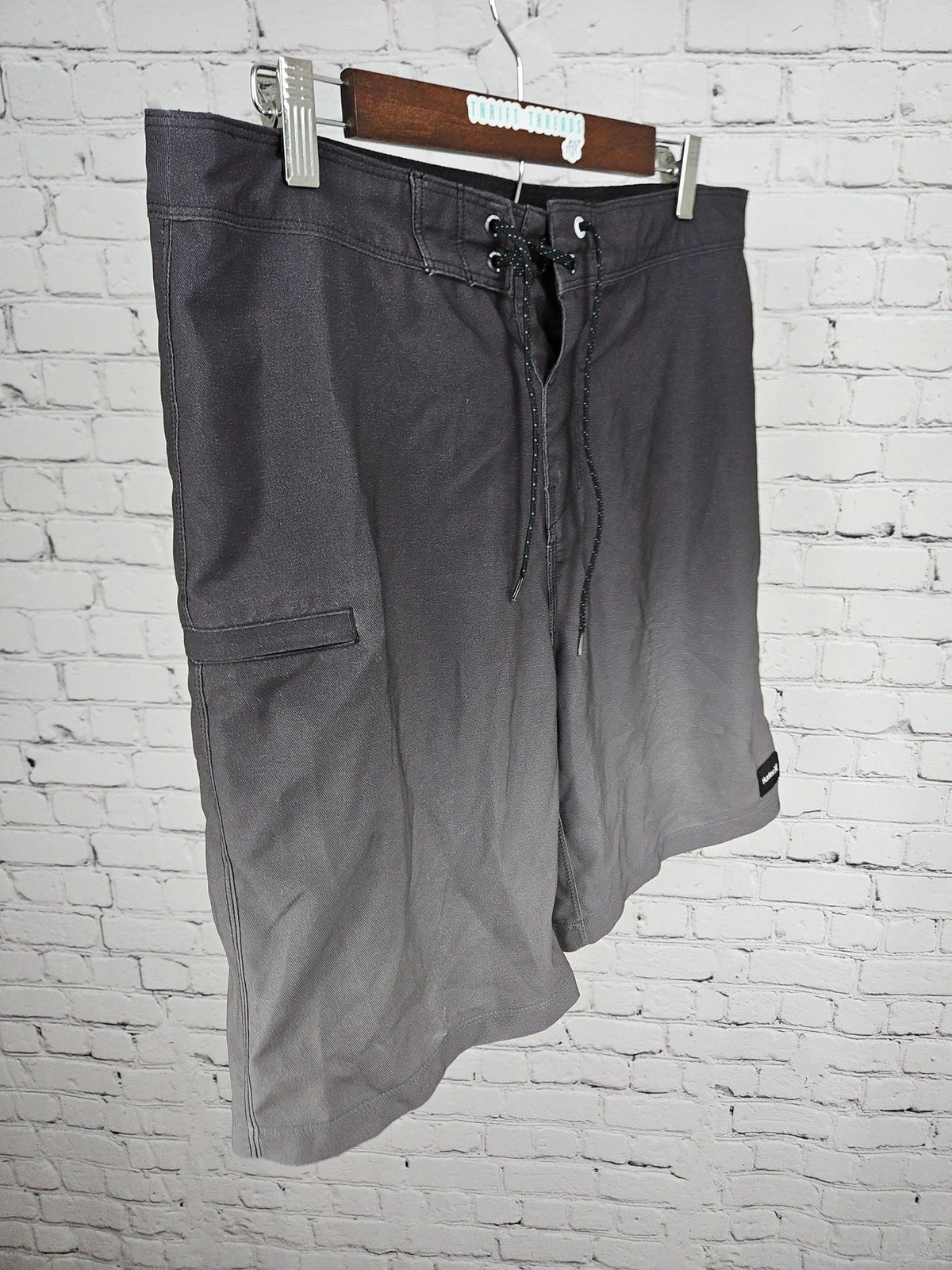 Hurley Black Gray Ombre Lace Up Board Shorts Swim Trunks 32