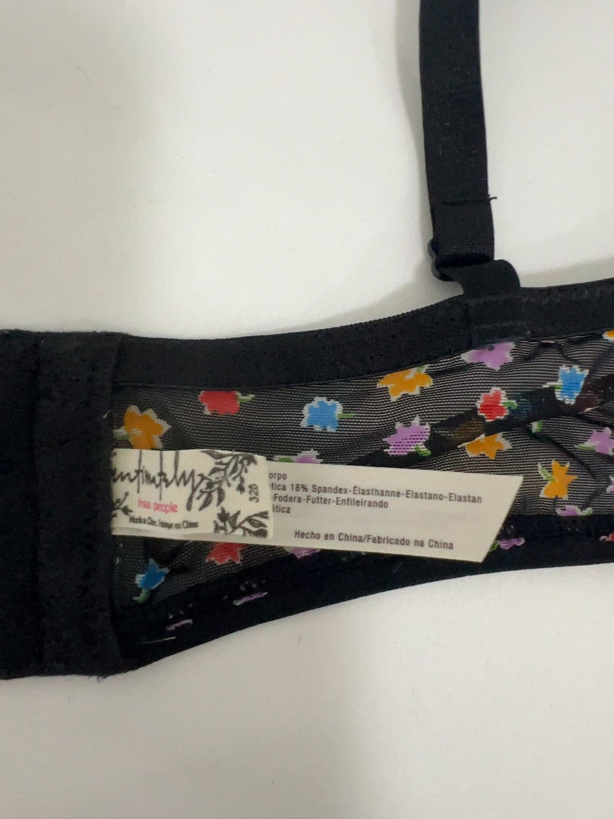 Free People Intimately Black Floral Sheer Mesh Underwire Balconette Bra 32B