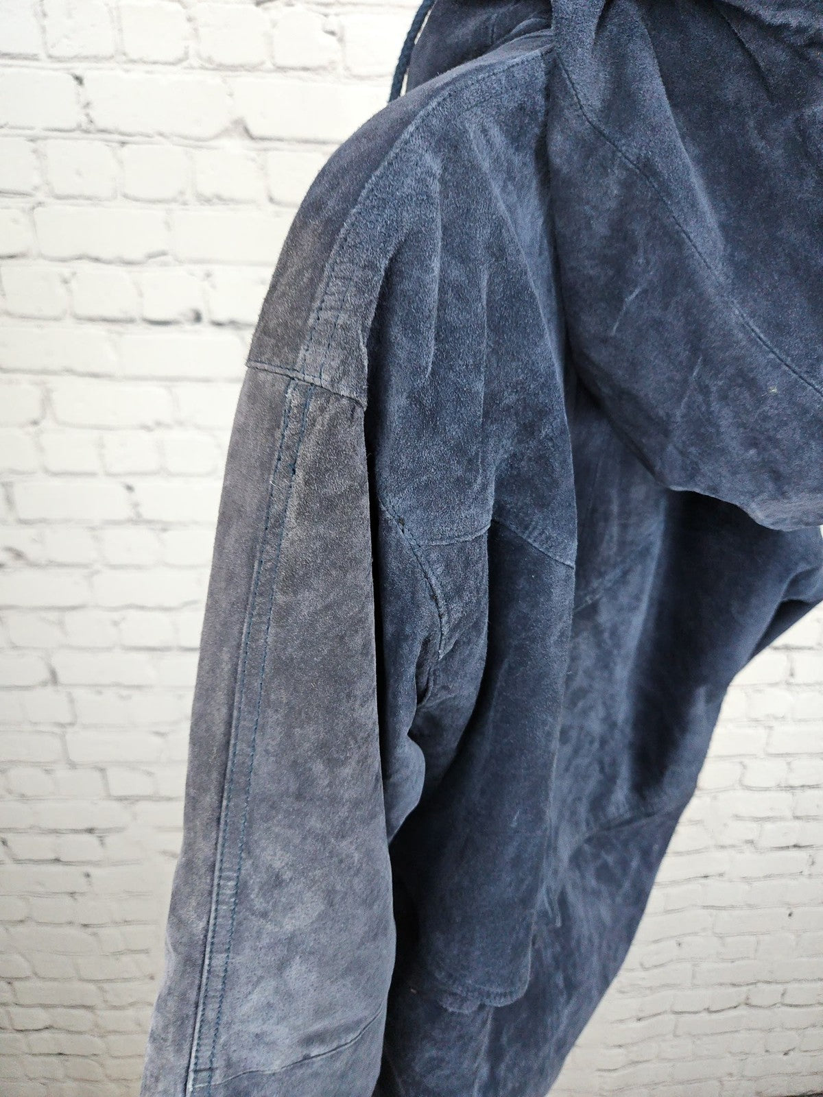 VTG BB Dakota Navy Suede Leather Hooded Drawstring Parka Jacket Womens M