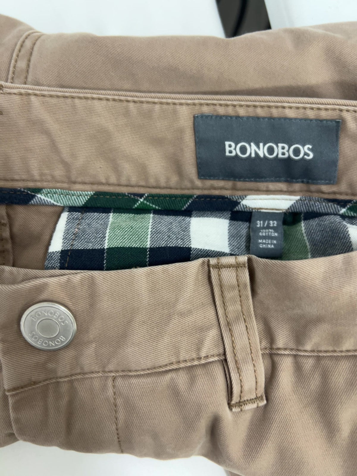 Bonobos Khaki 100% Cotton Straight Leg Flat Front Chino Pants 31x32