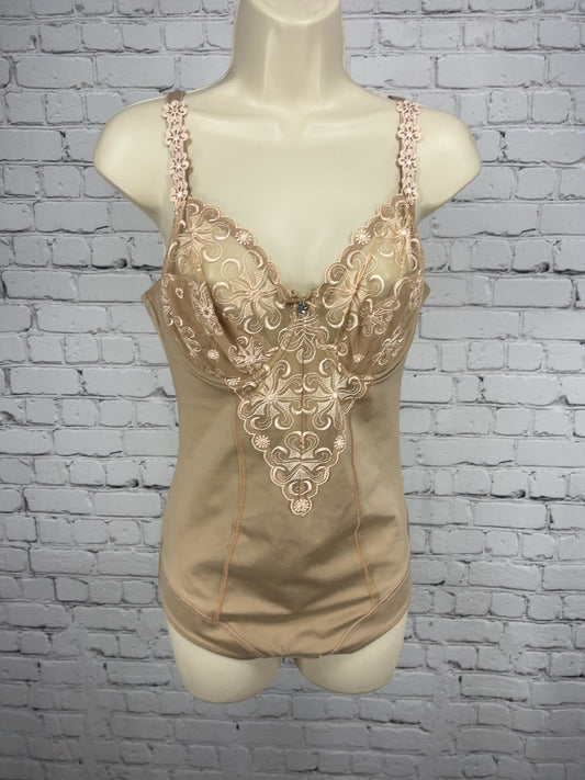 Simone Perele Beige Floral Embroidered Lace Underwire Bodysuit 34D