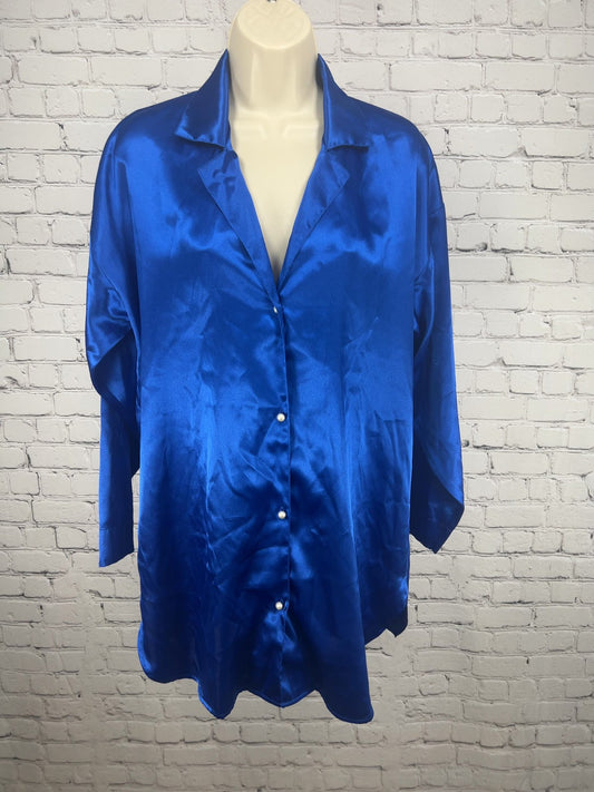 VTG Victoria's Secret Gold Label Blue Pearl Button Sleep Shirt XL