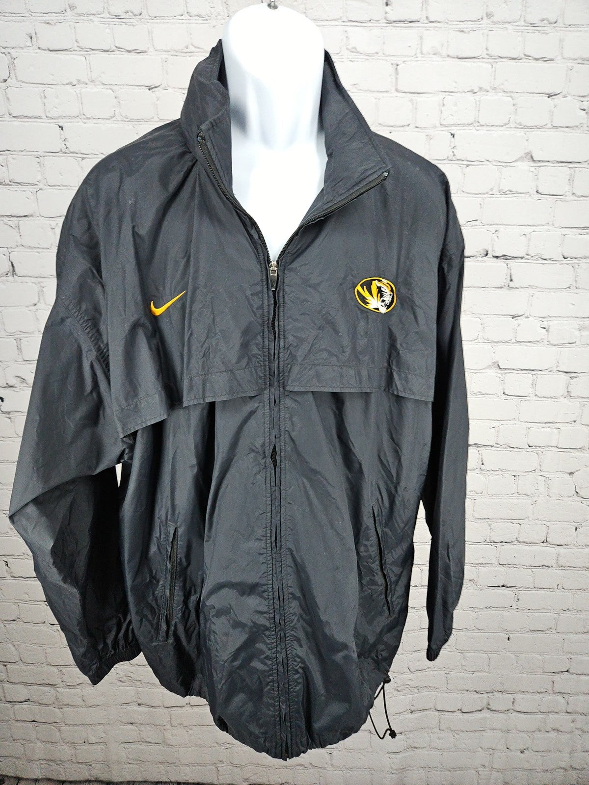 VTG Nike Team Missouri Tigers Black Full Zip Windbreaker Jacket Men's XL