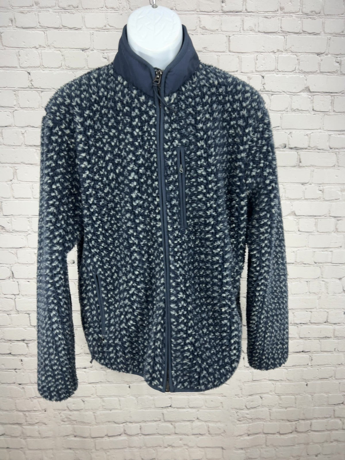 J.Crew Nordic Navy Blue Sherpa Fleece Full Zip Mock Neck Jacket Men's L
