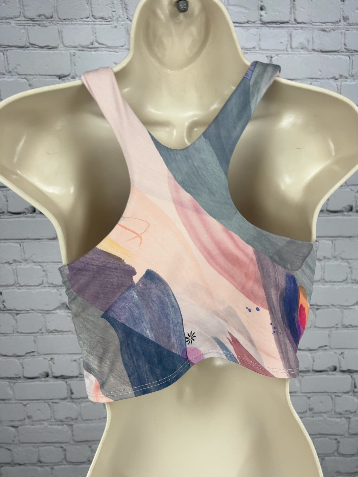 Athleta Multicolor Abstract Print High Neck Racerback Crop Sports Bra S