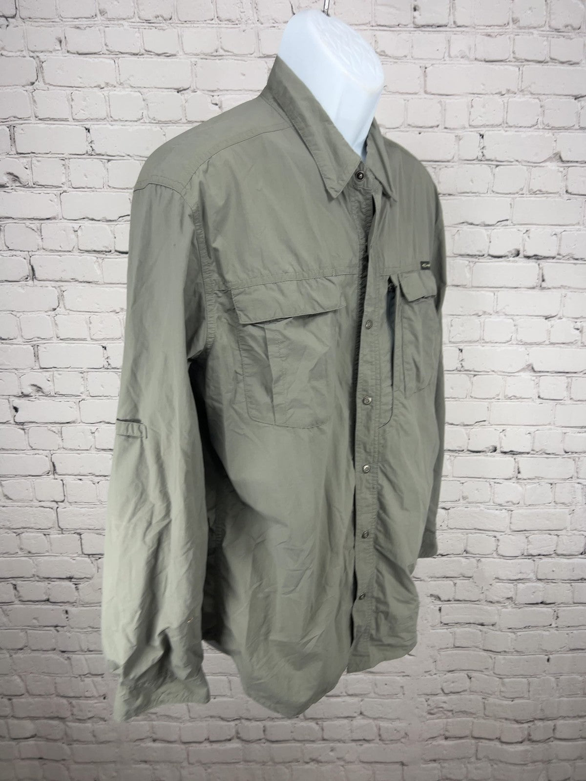ExOfficio Insect Shield Olive Nylon Vented Long Sleeve Fishing Shirt L