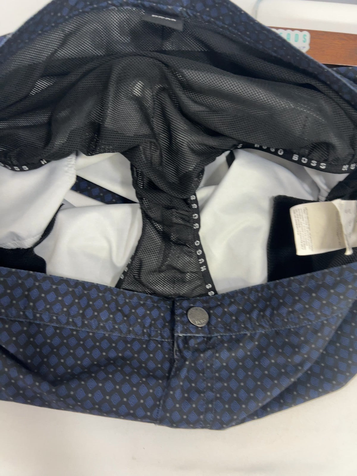 Hugo Boss Navy Geometric Print Side Tab Mesh Lined Swim Trunks L (36X5.5)