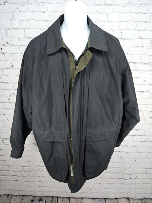 VTG Rainforest Black Quilted Puffer Lined Field Parka Coat Mens XL
