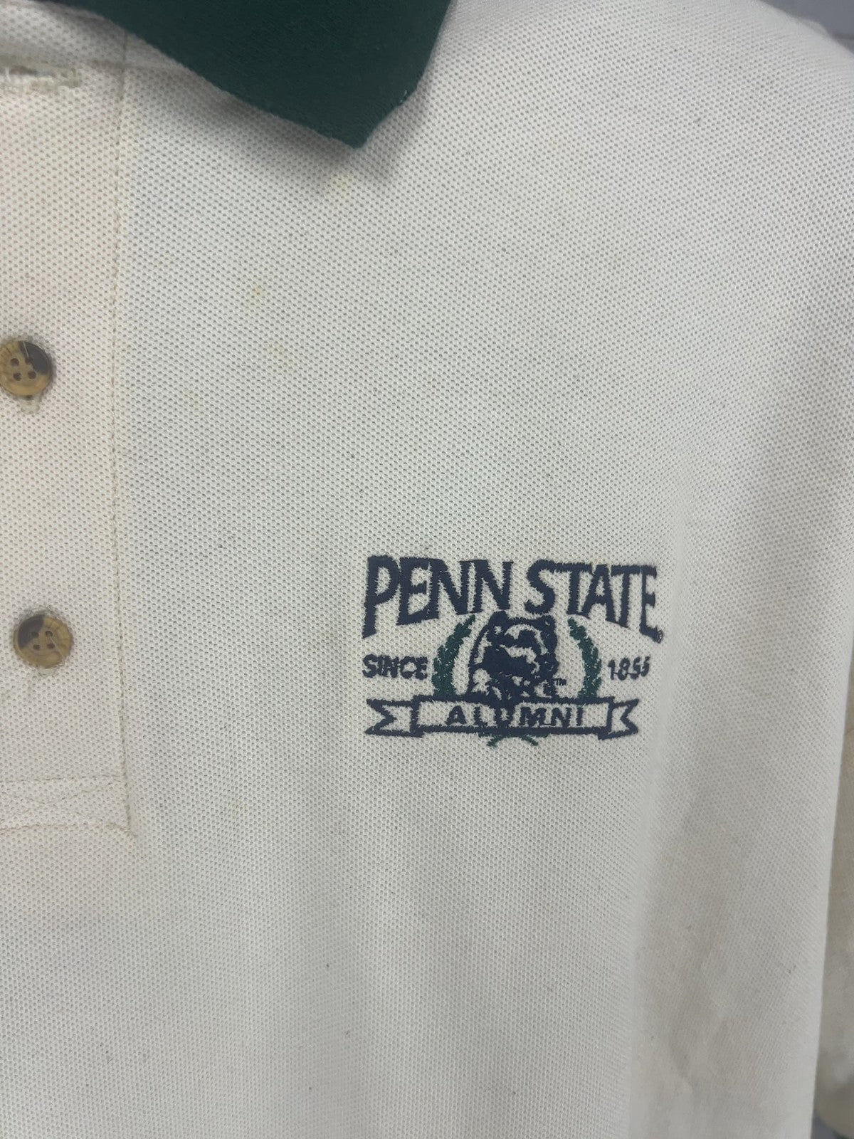 VTG Travaux Penn State Alumni Cream Navy Green Color Block Polo Shirt XL