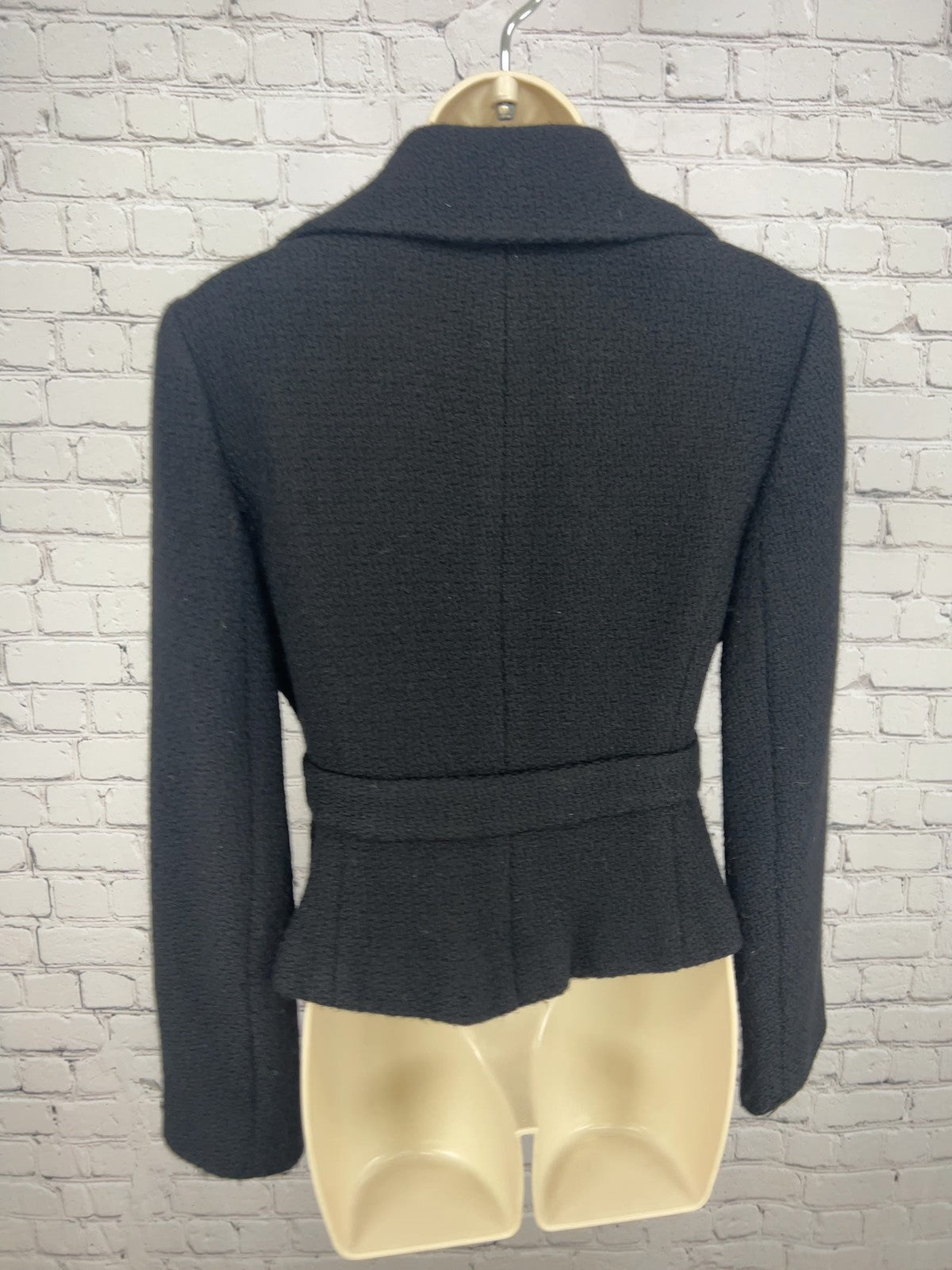Ann Taylor LOFT Black Boucle Wool Blend Belted Cropped Blazer Jacket 8