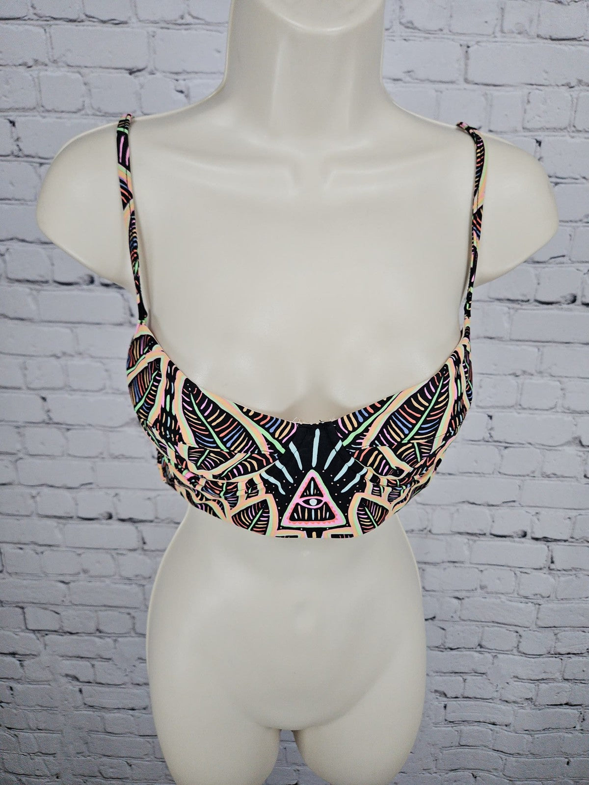 Mara Hoffman Swim Black Neon Leaf Print Underwire Bikini Top Size S