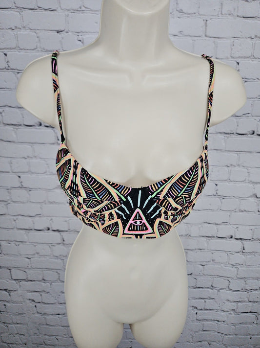 Mara Hoffman Swim Black Neon Leaf Print Underwire Bikini Top Size S