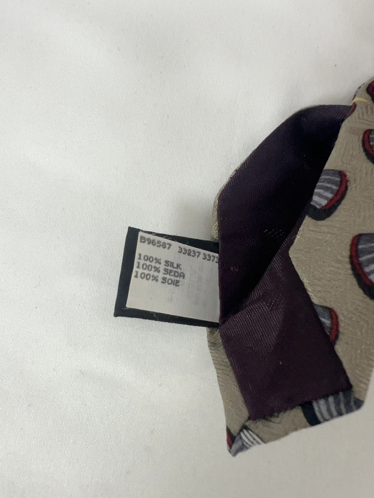 VTG Oscar de la Renta Taupe Gray Burgundy Geometric 100% Silk Neck Tie USA
