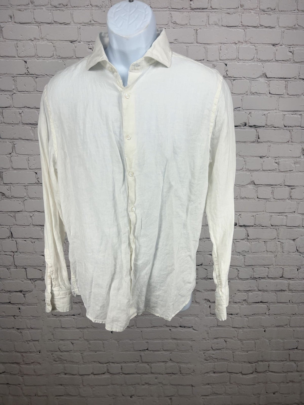 Porter & Ash White 100% Linen Long Sleeve Button Up Shirt Men's L