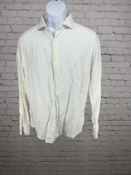 Porter & Ash White 100% Linen Long Sleeve Button Up Shirt Men's L