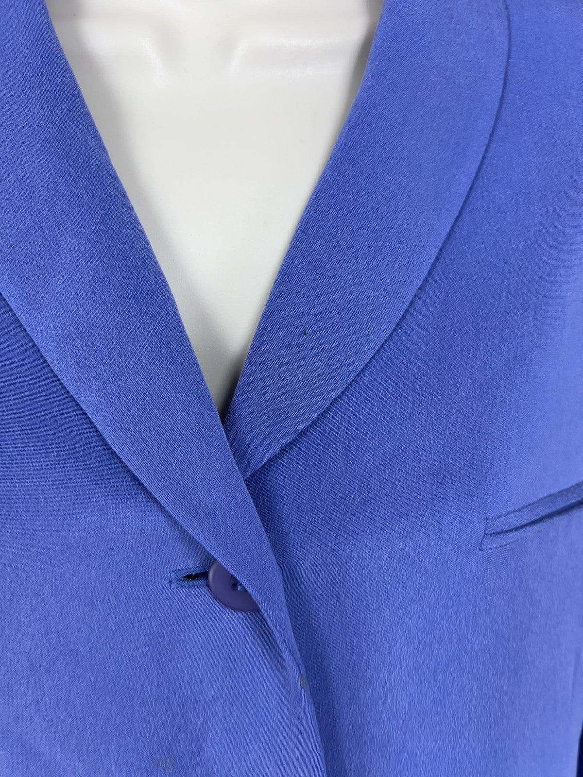 VTG Travis Ayers Periwinkle 100% Silk Shawl Collar 3 Button Lined Blazer 12