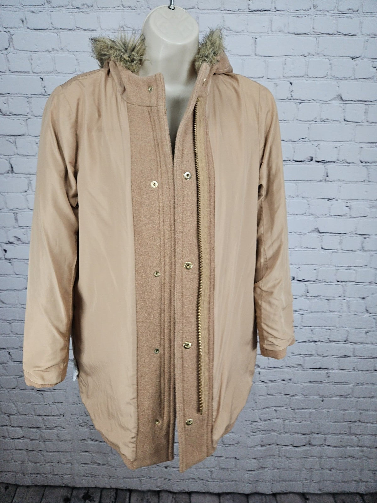 J.Crew Mercantile Camel Wool Blend Faux Fur Hooded Parka Coat Women's 4