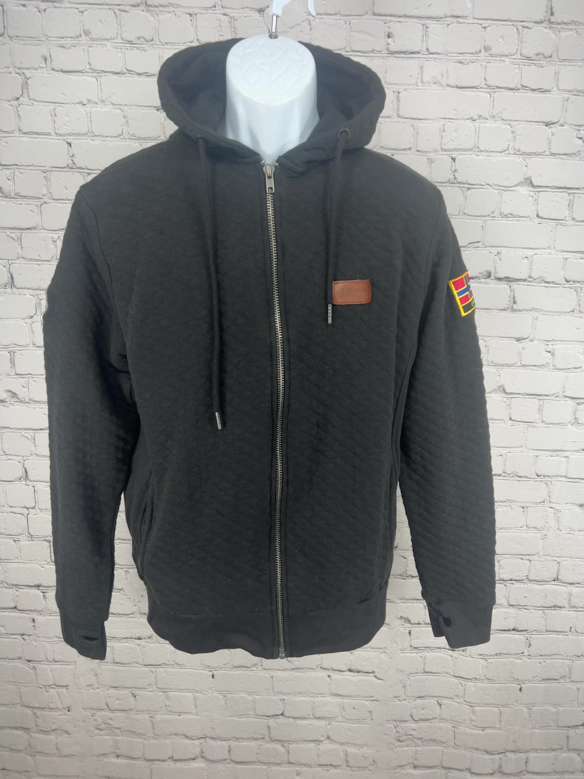 Highland Park Black Quilted Full Zip Hoodie Sweatshirt Orkney Patch S