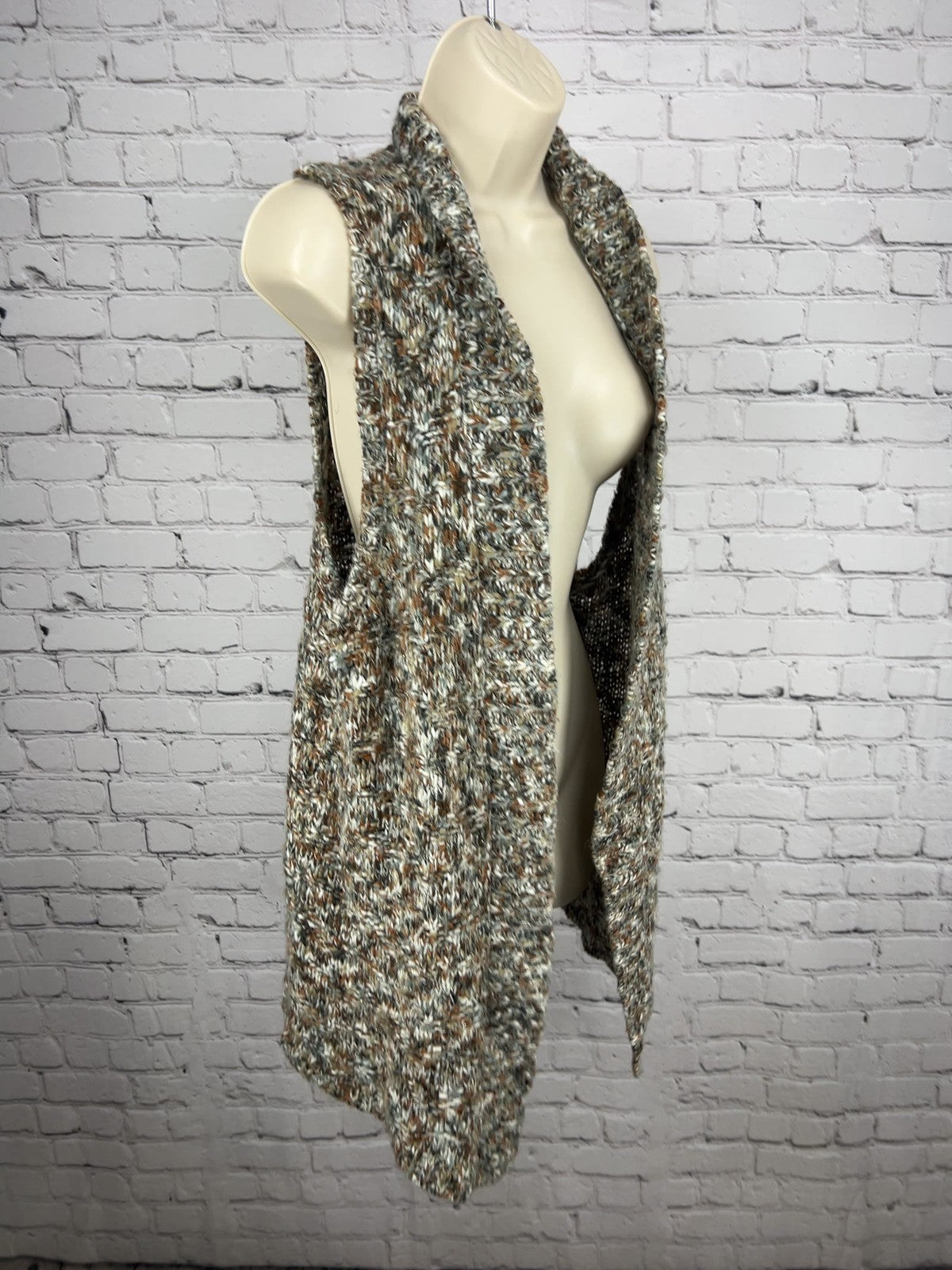 Chico's Brown Multicolor Chunky Knit Metallic Open Front Sweater Vest 2 (US M)