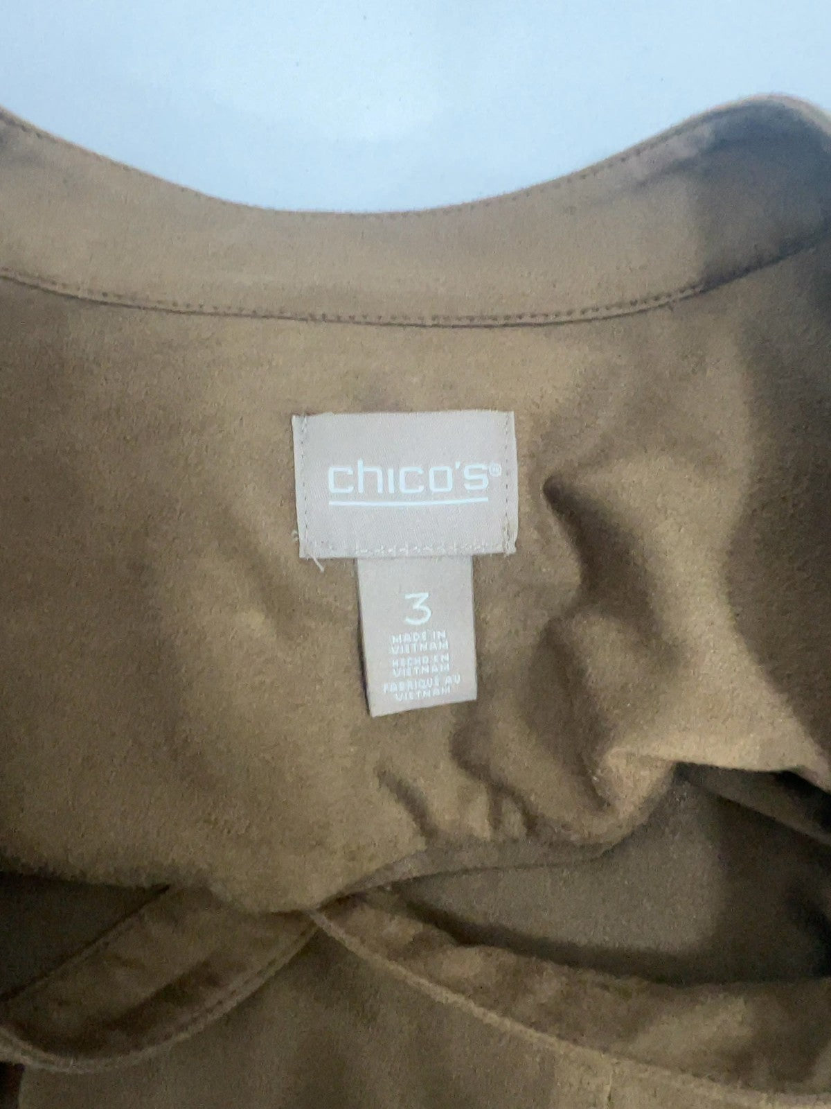 Chico's Brown Faux Suede Button Front Long Sleeve Tunic Blouse Size 3 (US L)