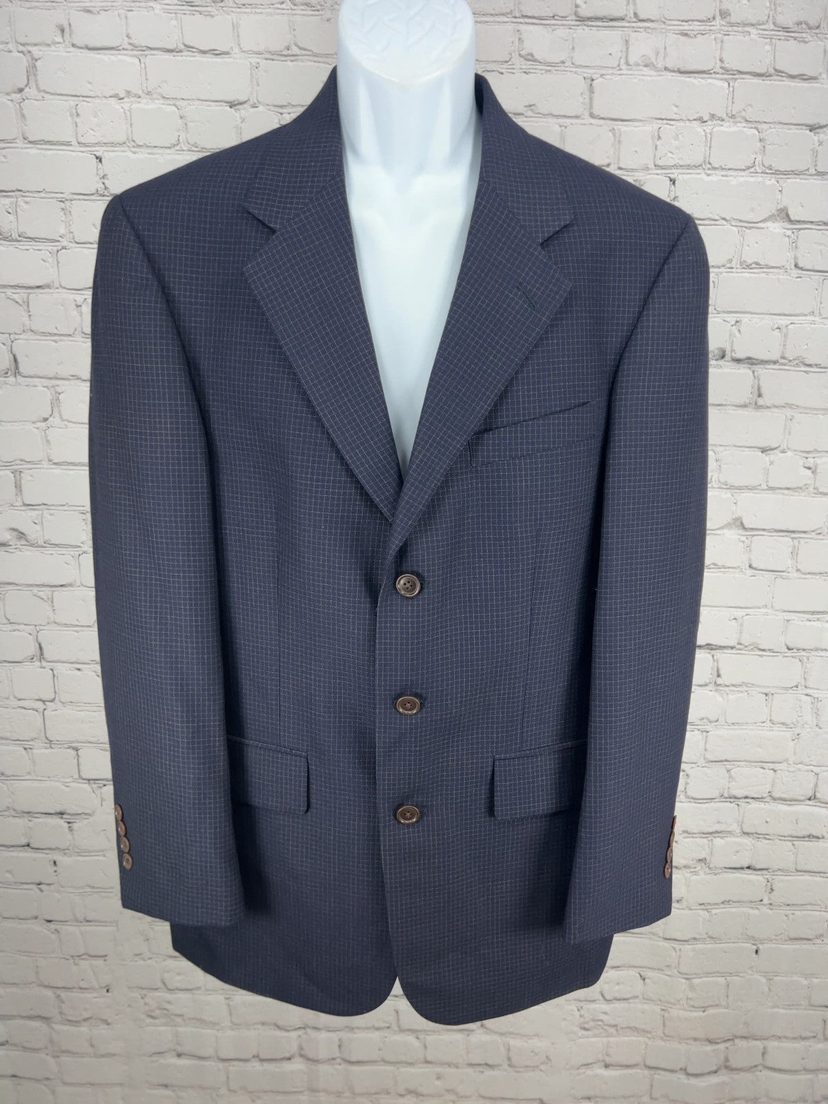 Nautica Navy Check 100% Wool 3 Button Notch Blazer Sport Coat 40R