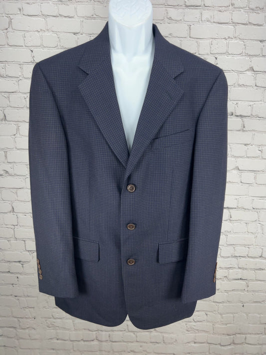 Nautica Navy Check 100% Wool 3 Button Notch Blazer Sport Coat 40R