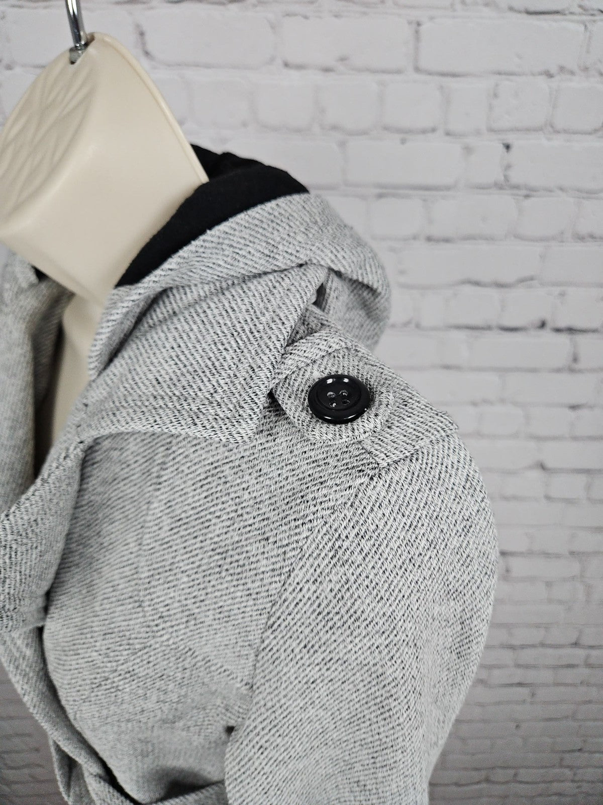 Sebby Gray Hooded Double Breasted Belted Women's Peacoat Jacket S