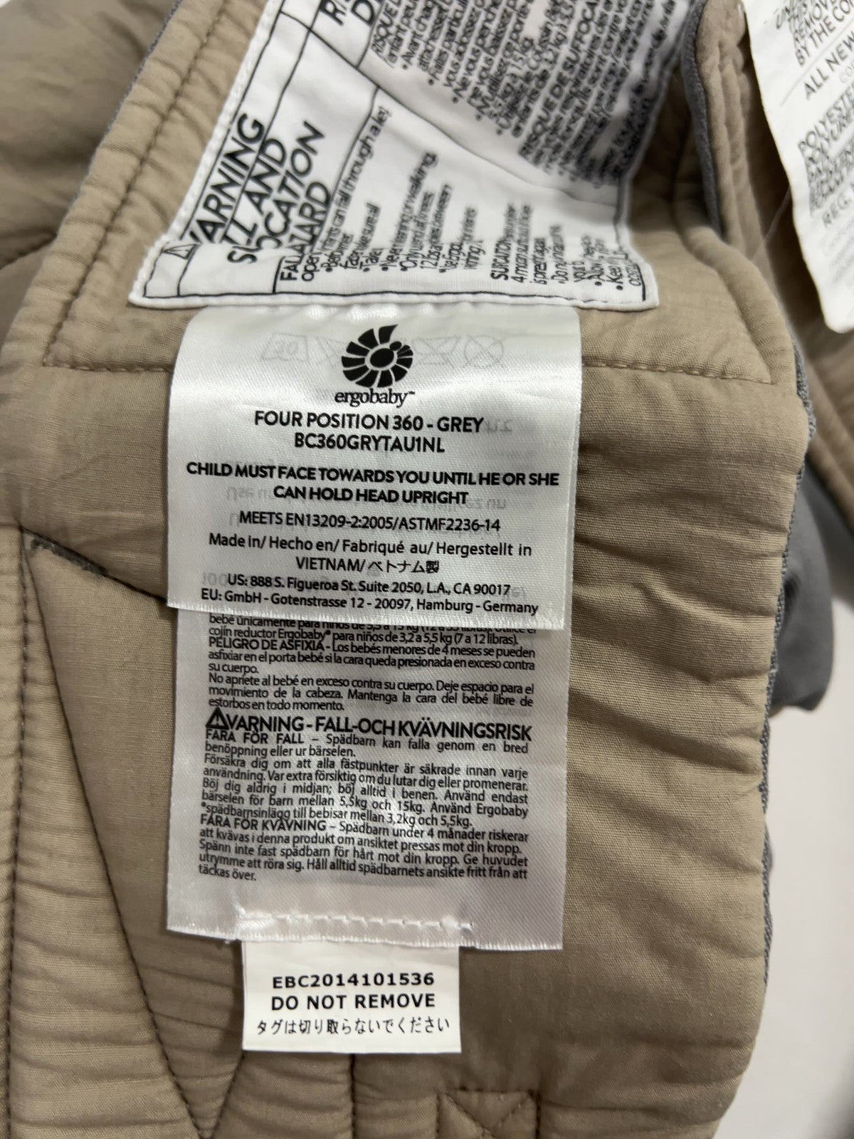 Ergobaby Four Position 360 Grey Beige Cotton Baby Carrier 12-33 lbs