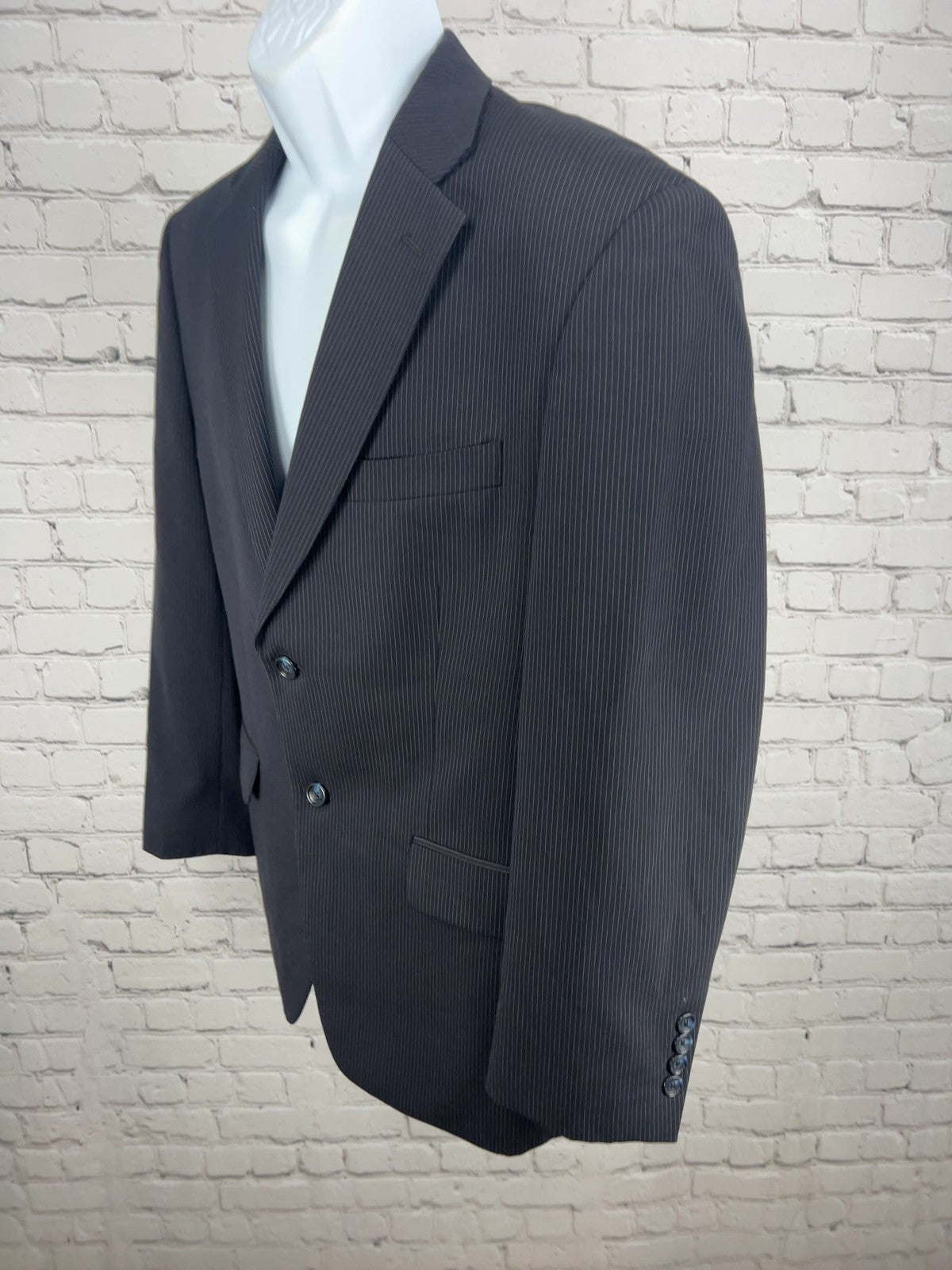 Jones New York Collection Navy Pinstripe Wool 2 Button Blazer Sport Coat 38S