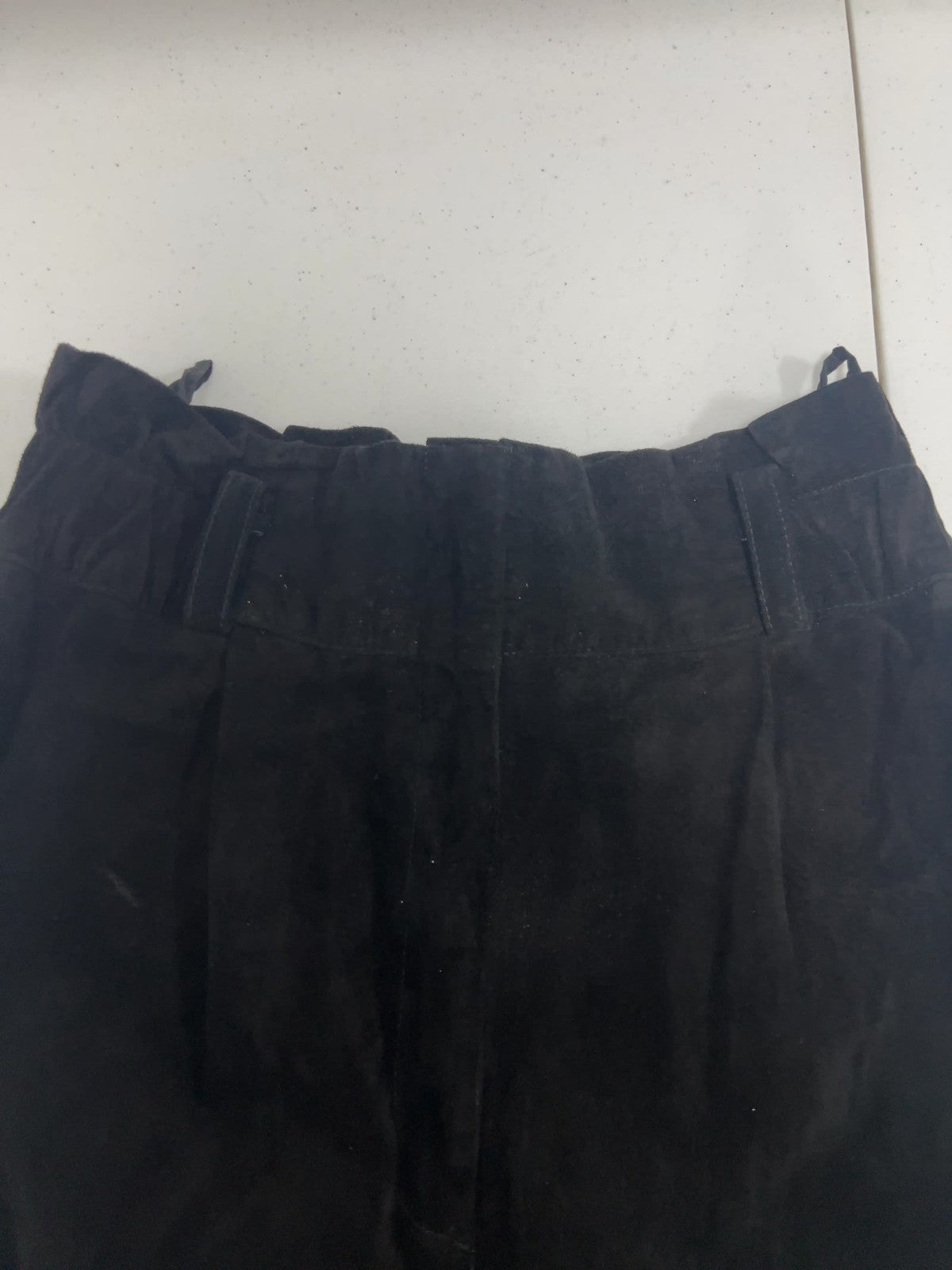 VTG Cedars Black Suede Leather Paperbag Waist Pleated Tapered Pants 6