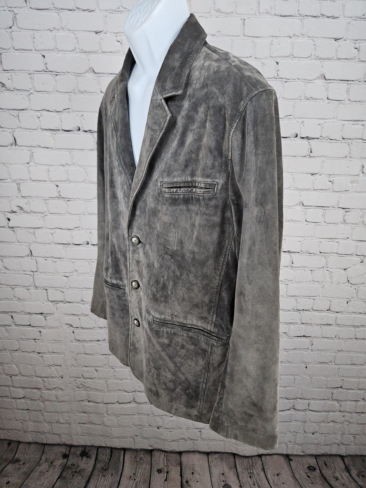 The Territory Ahead Gray Suede Leather 3 Button Blazer Sport Coat Jacket L