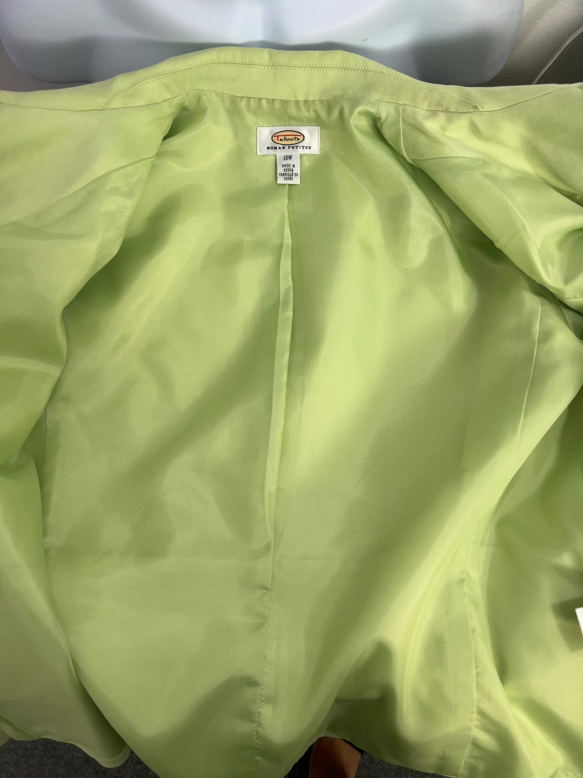VTG Talbots Woman Petites Lime Green Faux Suede Zip Front Lined Jacket 12W