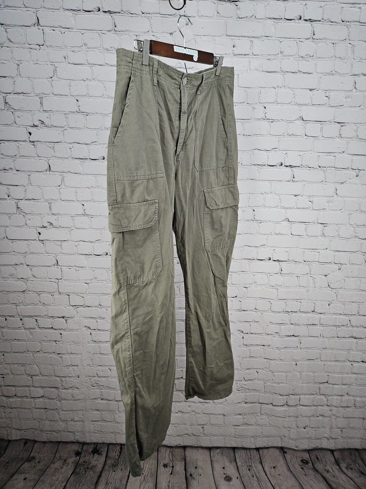 Zara Olive Green Cotton Straight Leg Cargo Pants Women's 10 (32X30.5)