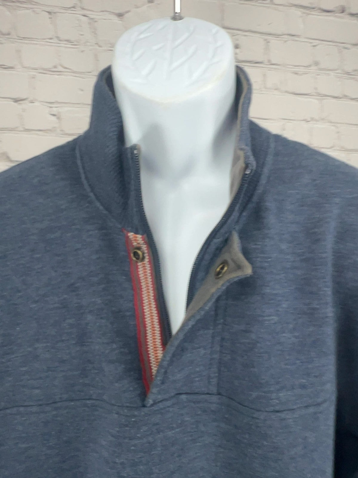 Orvis Blue Heather Quarter Zip Snap Mock Neck Pullover Sweatshirt M