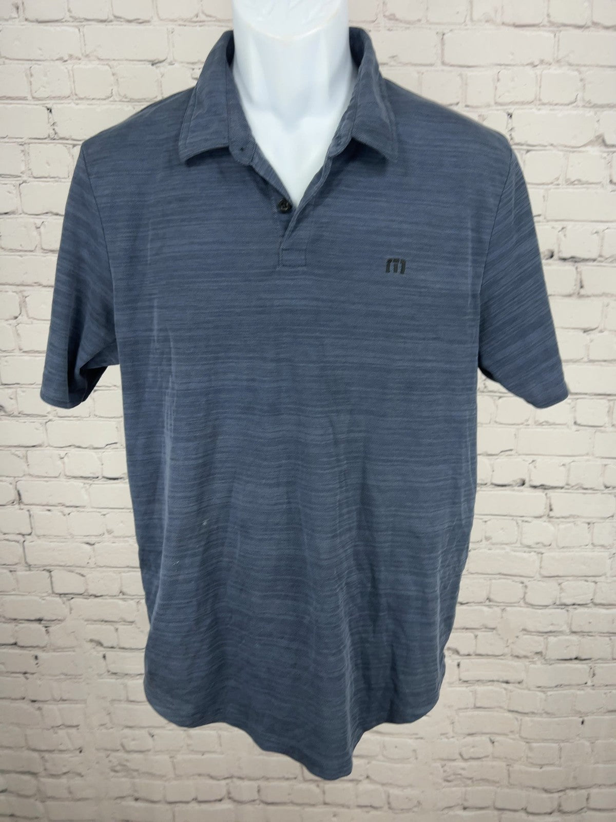 Travis Mathew Blue Heather Pima Cotton Blend Short Sleeve Golf Polo Shirt L