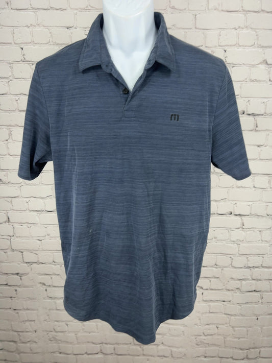 Travis Mathew Blue Heather Pima Cotton Blend Short Sleeve Golf Polo Shirt L