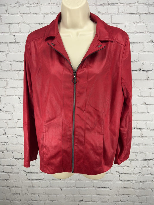 Allison Daley Red Faux Leather Full Zip Snap Collar Lined Jacket S