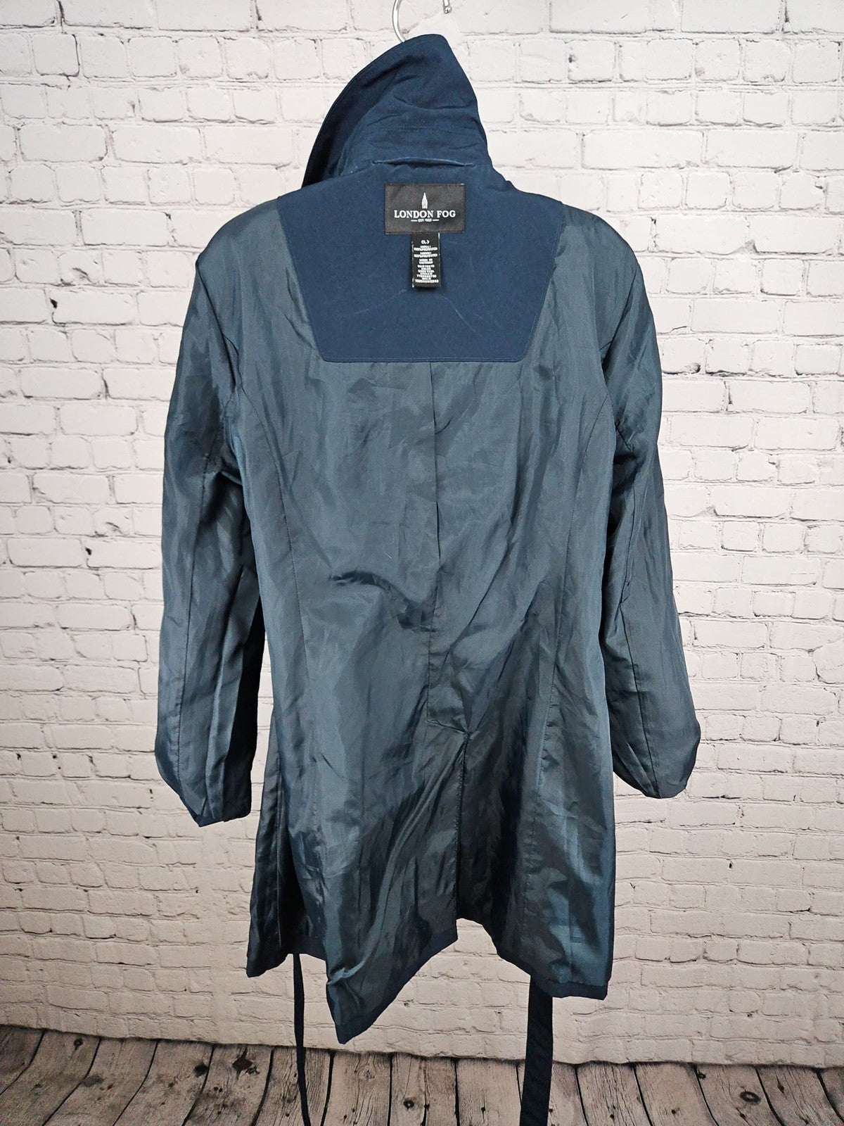 London Fog Dark Teal Hooded Belted Lined Trench Rain Coat Women's L