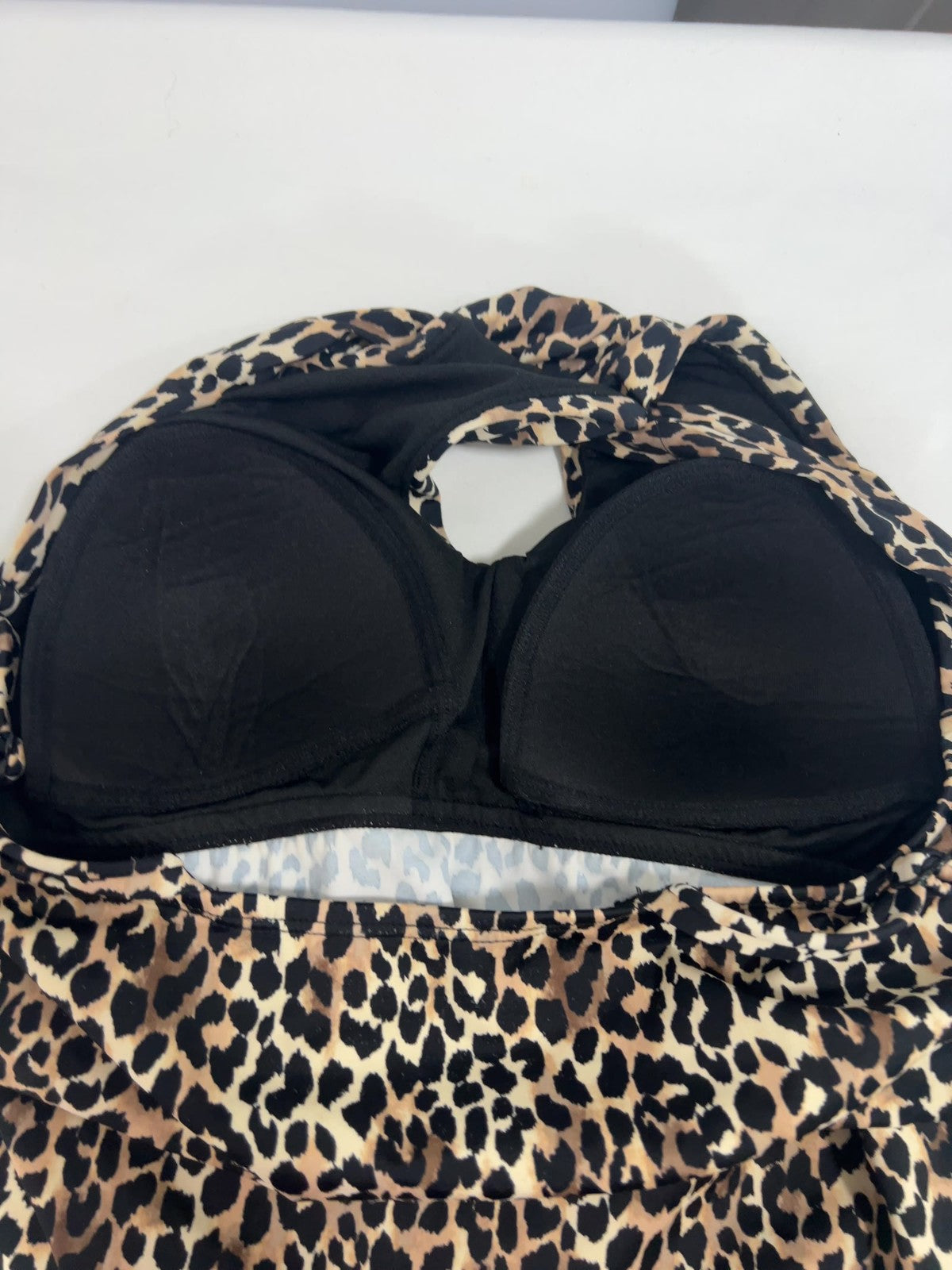 Embrace Your Curves Leopard High Neck Keyhole Ruched One Piece Swimsuit L