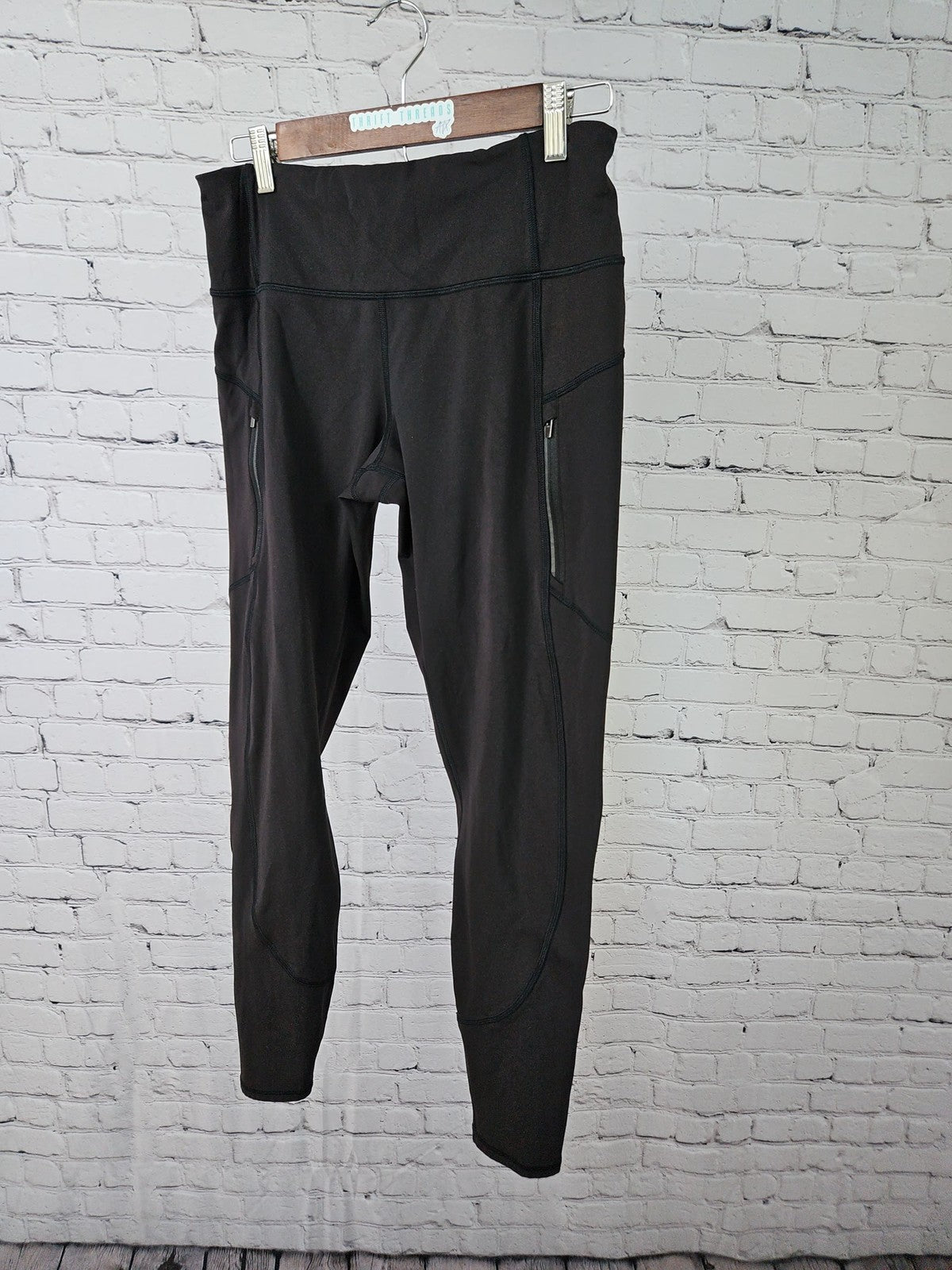 Athleta Rainier Tight Black Zip Pocket Running Leggings Women's L