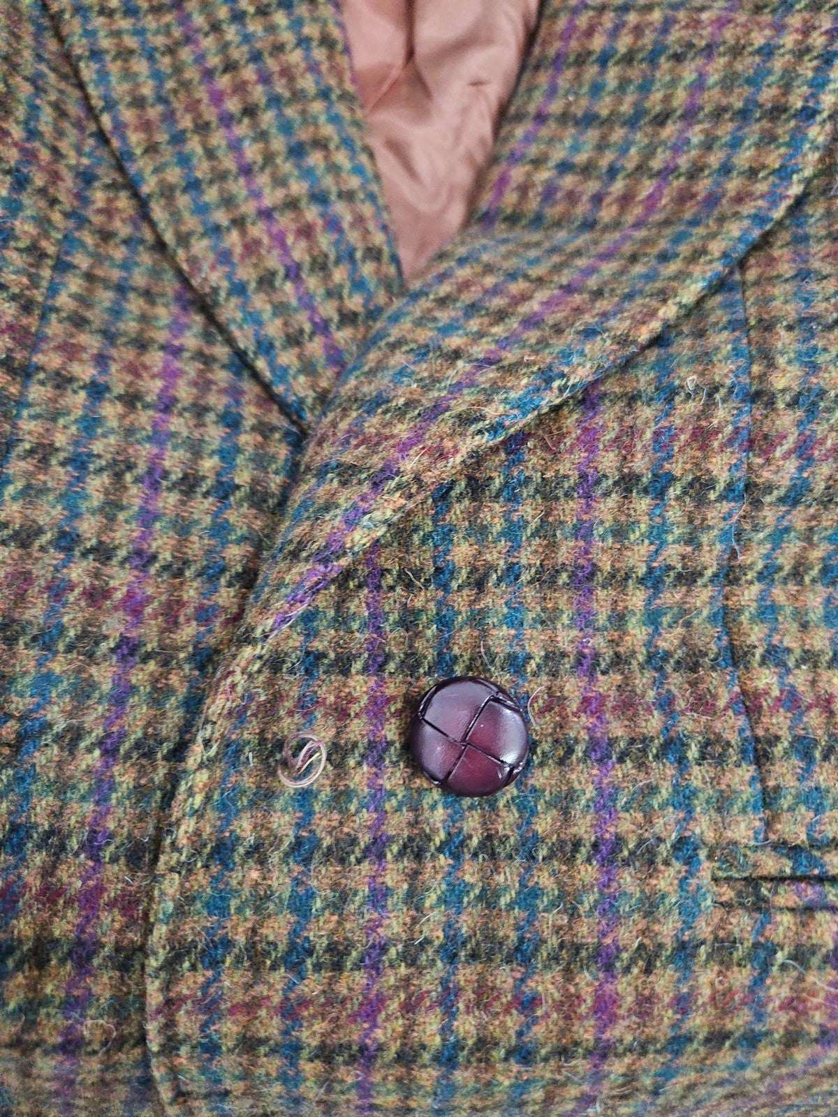 VTG Giorgio Sant'Angelo Brown Multicolor Houndstooth 100% Wool Blazer Jacket L