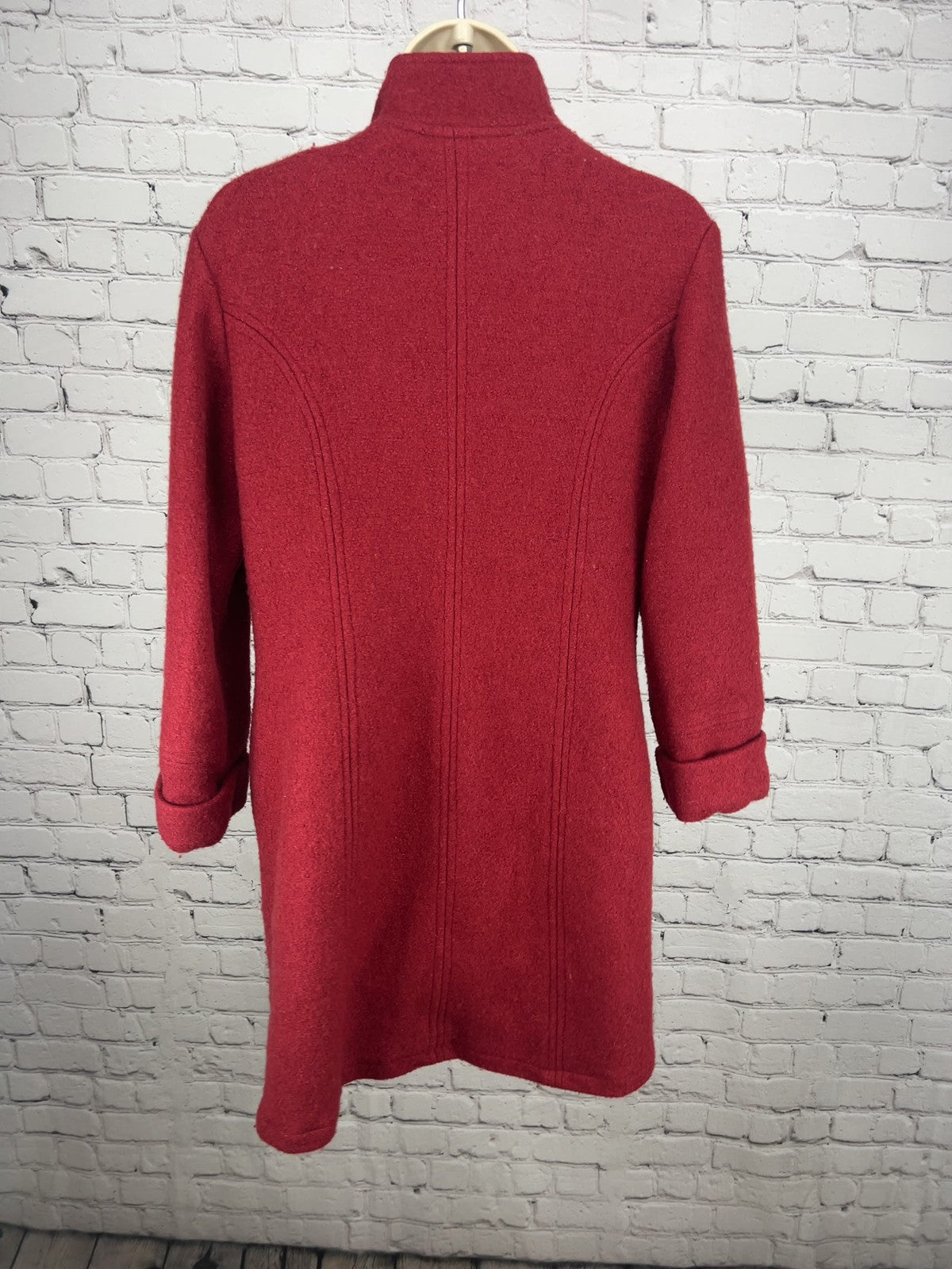 Massimo Dutti Red Boucle Stand Collar Open Front Lined Coat Womens L