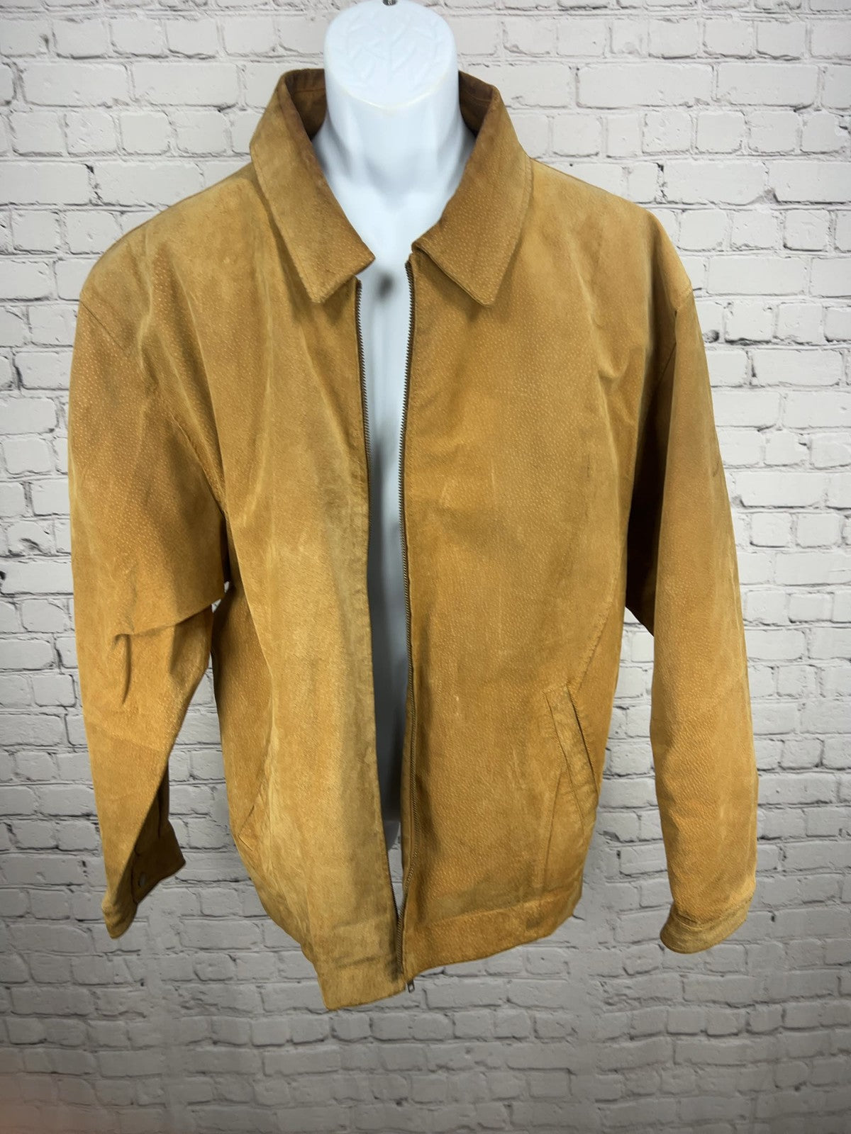 VTG PGA Tour Signature Collection Tan Suede Leather Full Zip Bomber Jacket XL